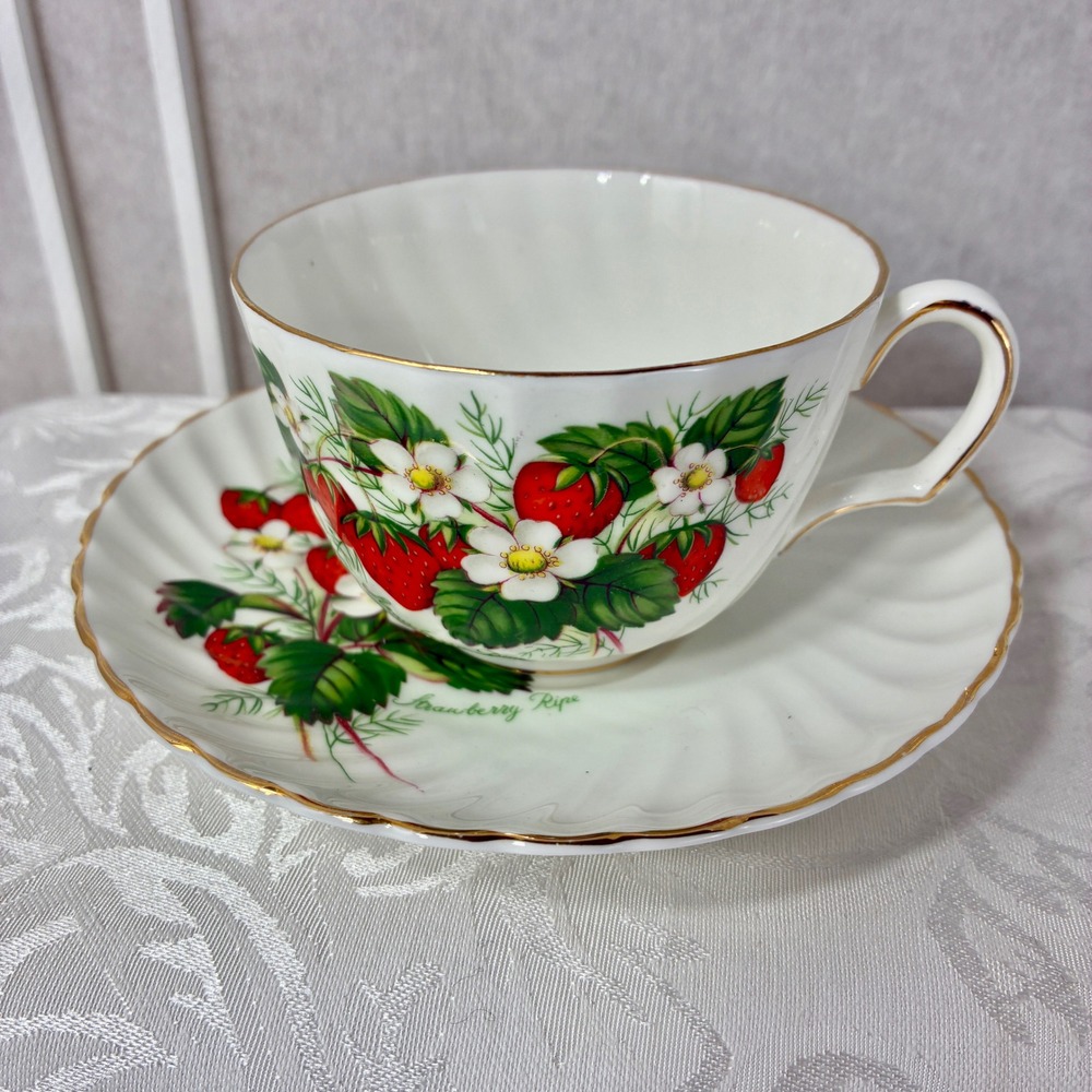 Royal Adderley Strawberry Ripe Tea Cup Saucer  Ridgway Bone China England H1232